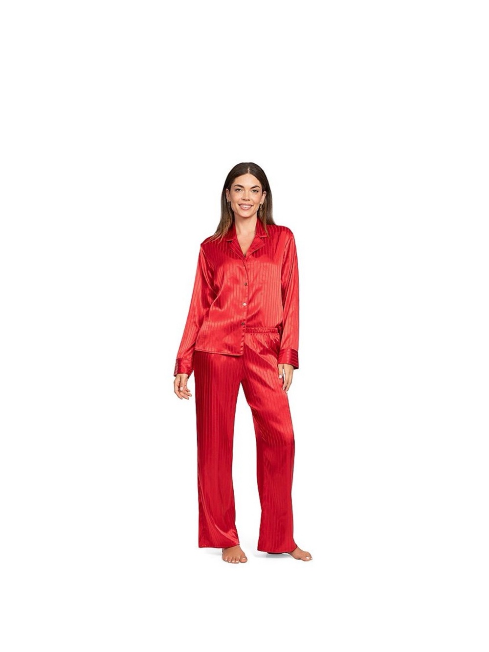Satin Button-Up Red Pajama Set